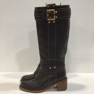 Women’s Chloe Paddington Elegant Brown Pebble Grain Leather Knee-High Boots 38.5